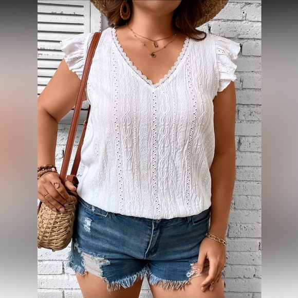 Shein Plus Eyelet Embroidery Lace Trim Top - Picture 4 of 7